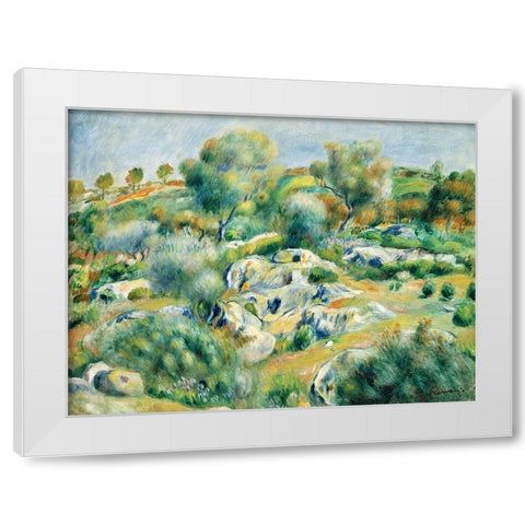 Landscape of Bretagne, Trees and Rocks White Modern Wood Framed Art Print by Renoir, Pierre-Auguste