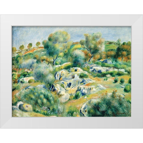 Landscape of Bretagne, Trees and Rocks White Modern Wood Framed Art Print by Renoir, Pierre-Auguste