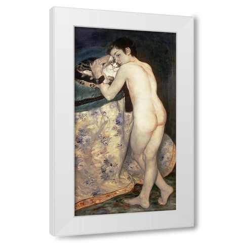 Le Jeune Garcon au Chat White Modern Wood Framed Art Print by Renoir, Pierre-Auguste