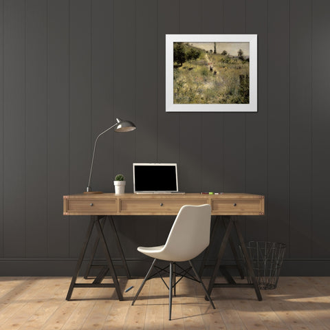 Path Through the Tall Grasses White Modern Wood Framed Art Print by Renoir, Pierre-Auguste