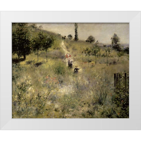 Path Through the Tall Grasses White Modern Wood Framed Art Print by Renoir, Pierre-Auguste