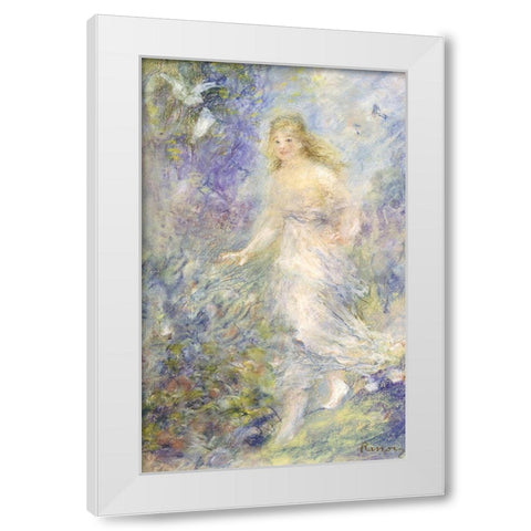 The Four Seasons: The Spring White Modern Wood Framed Art Print by Renoir, Pierre-Auguste
