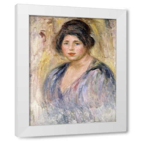 The Woman with a Hat (La Femme au Chapeau) White Modern Wood Framed Art Print by Renoir, Pierre-Auguste