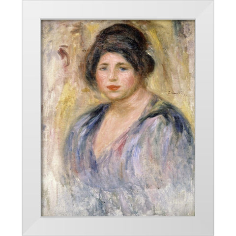 The Woman with a Hat (La Femme au Chapeau) White Modern Wood Framed Art Print by Renoir, Pierre-Auguste