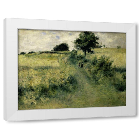 Two People in a Field White Modern Wood Framed Art Print by Renoir, Pierre-Auguste