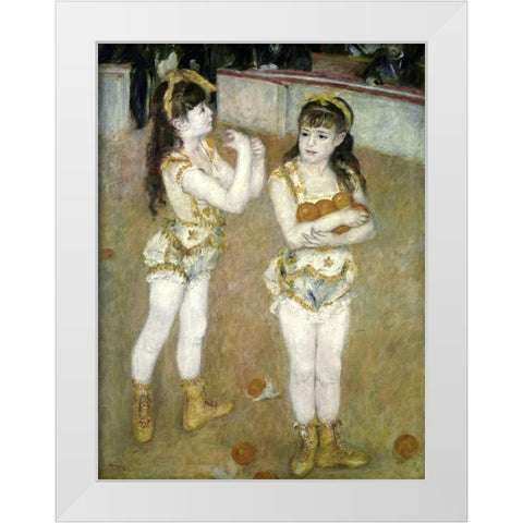 Two Little Circus Girls White Modern Wood Framed Art Print by Renoir, Pierre-Auguste