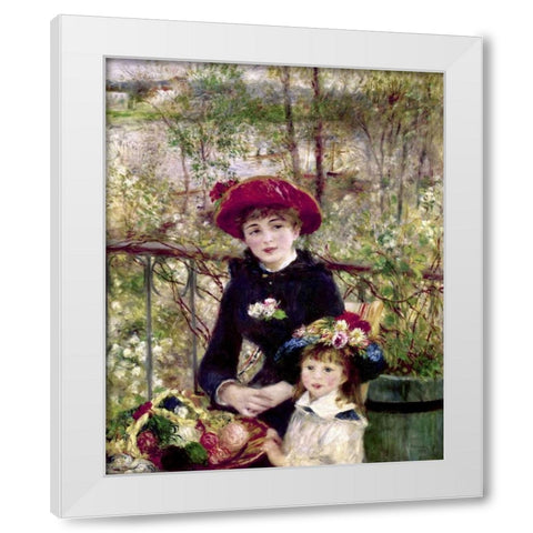 Two Sisters - On The Terrace White Modern Wood Framed Art Print by Renoir, Pierre-Auguste