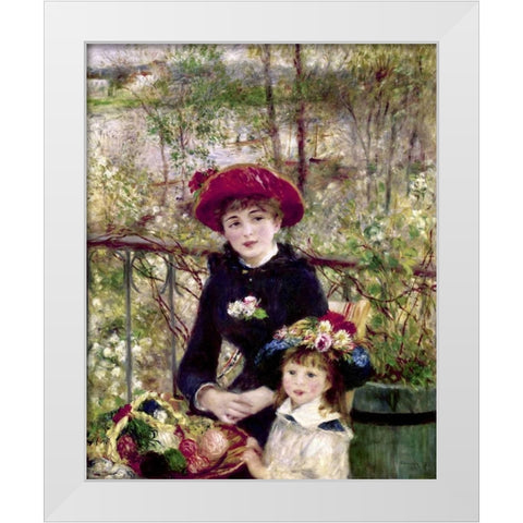 Two Sisters - On The Terrace White Modern Wood Framed Art Print by Renoir, Pierre-Auguste