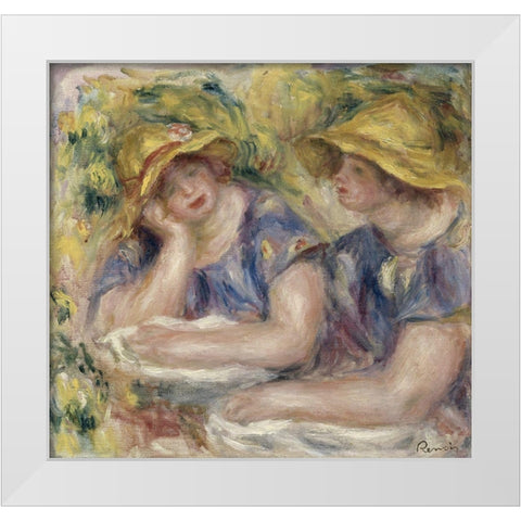 Two Women in Blue Blouses White Modern Wood Framed Art Print by Renoir, Pierre-Auguste