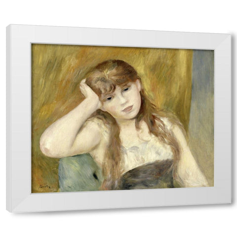 Young Blond Girl White Modern Wood Framed Art Print by Renoir, Pierre-Auguste
