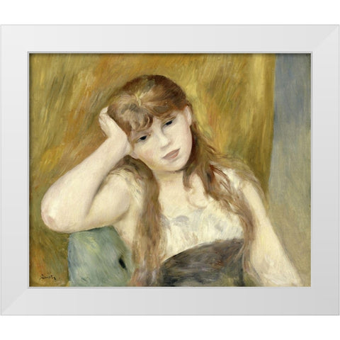 Young Blond Girl White Modern Wood Framed Art Print by Renoir, Pierre-Auguste