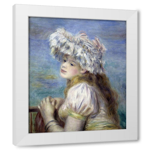 Young Girl in a Lace Hat White Modern Wood Framed Art Print by Renoir, Pierre-Auguste