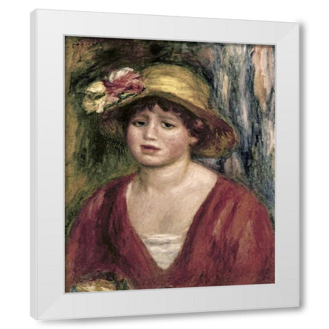 Young Girl In a Red Dress White Modern Wood Framed Art Print by Renoir, Pierre-Auguste