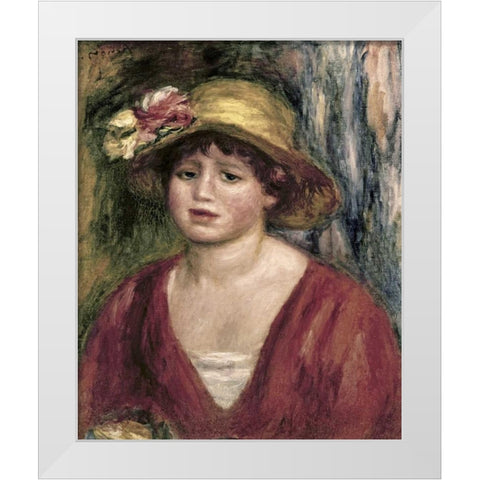 Young Girl In a Red Dress White Modern Wood Framed Art Print by Renoir, Pierre-Auguste