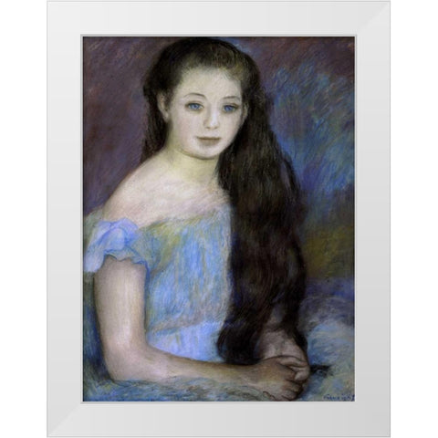 Young Girl With Dark Brown Hair White Modern Wood Framed Art Print by Renoir, Pierre-Auguste