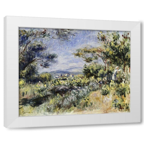 Young Woman in the Landscape White Modern Wood Framed Art Print by Renoir, Pierre-Auguste