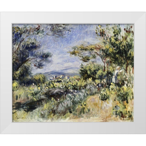 Young Woman in the Landscape White Modern Wood Framed Art Print by Renoir, Pierre-Auguste