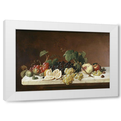 Still Life With Fruit White Modern Wood Framed Art Print by Roesen, Severin