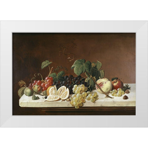 Still Life With Fruit White Modern Wood Framed Art Print by Roesen, Severin