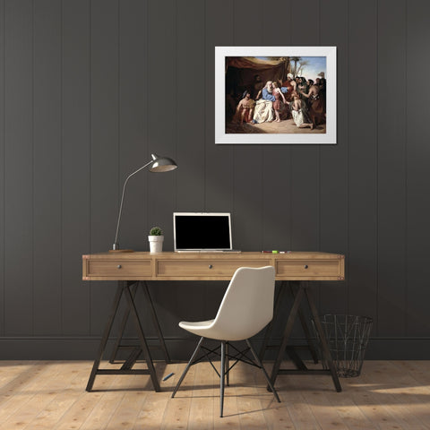 Jacob Refusing To Let Benjamin Leave White Modern Wood Framed Art Print by Roger, Eugene