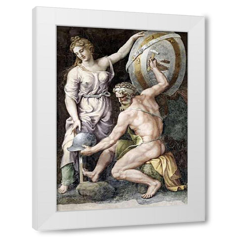 Vulcan Forging Armour For Achilles White Modern Wood Framed Art Print by Romano, Giulio