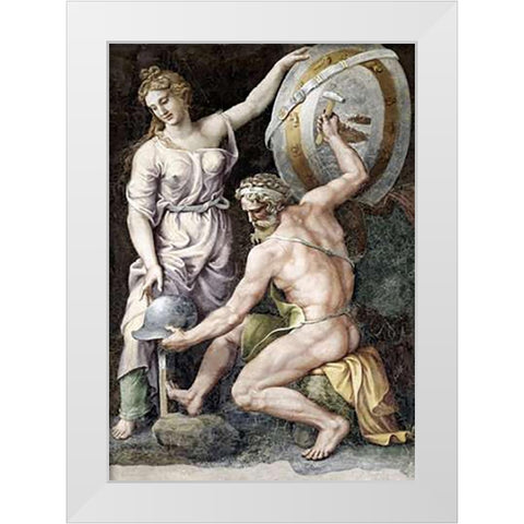 Vulcan Forging Armour For Achilles White Modern Wood Framed Art Print by Romano, Giulio