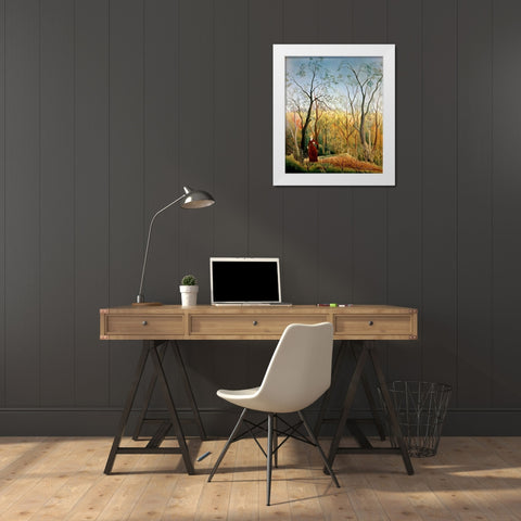 A Stroll in the Woods White Modern Wood Framed Art Print by Rousseau, Henri