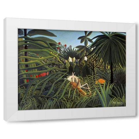 Jaguar Attacking a Horse White Modern Wood Framed Art Print by Rousseau, Henri