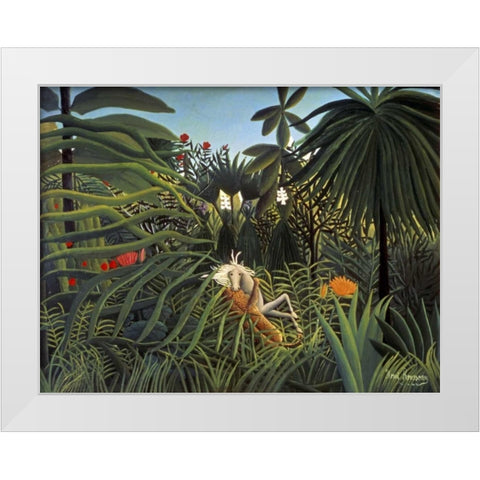 Jaguar Attacking a Horse White Modern Wood Framed Art Print by Rousseau, Henri