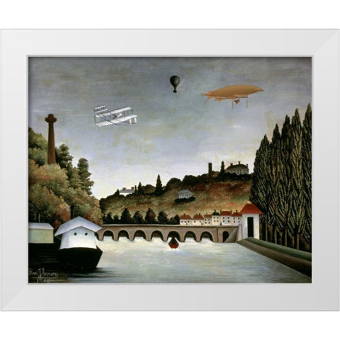 Landscape With Zeppelin White Modern Wood Framed Art Print by Rousseau, Henri