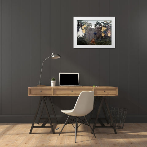 Repast of The Lion White Modern Wood Framed Art Print by Rousseau, Henri
