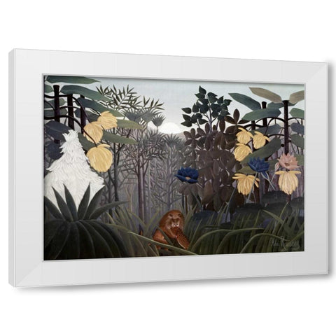Repast of The Lion White Modern Wood Framed Art Print by Rousseau, Henri