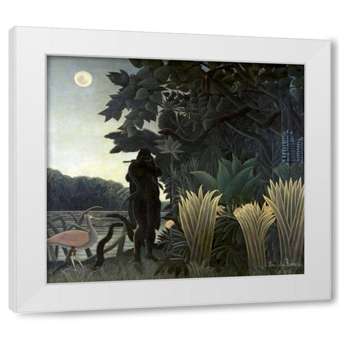 The Snake Charmer White Modern Wood Framed Art Print by Rousseau, Henri