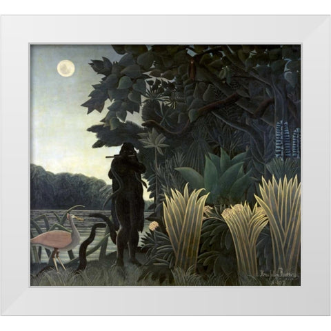 The Snake Charmer White Modern Wood Framed Art Print by Rousseau, Henri