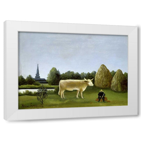 View Surrounding Paris White Modern Wood Framed Art Print by Rousseau, Henri