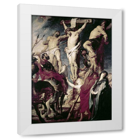 Christ On The Cross Between The Two Thieves White Modern Wood Framed Art Print by Rubens, Peter Paul