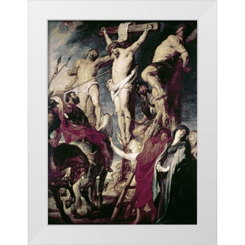 Christ On The Cross Between The Two Thieves White Modern Wood Framed Art Print by Rubens, Peter Paul