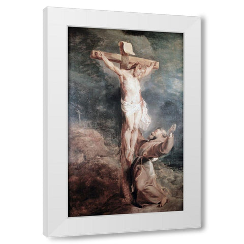 Saint Francis Before The Crucified Christ White Modern Wood Framed Art Print by Rubens, Peter Paul