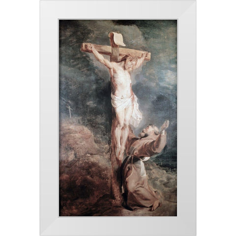 Saint Francis Before The Crucified Christ White Modern Wood Framed Art Print by Rubens, Peter Paul