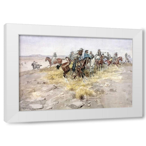 Cowboys White Modern Wood Framed Art Print by Russell, Charles M.