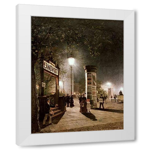 First Electric Street Light, Berlin White Modern Wood Framed Art Print by Saltzmann, Carl