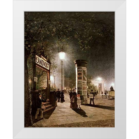 First Electric Street Light, Berlin White Modern Wood Framed Art Print by Saltzmann, Carl