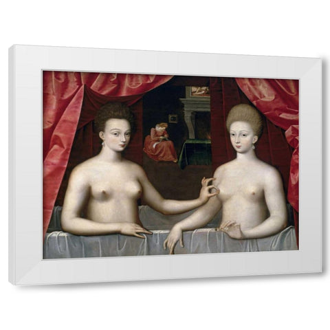 Gabrielle DEstrees and One of Her Sisters White Modern Wood Framed Art Print by School of Fontainebleau