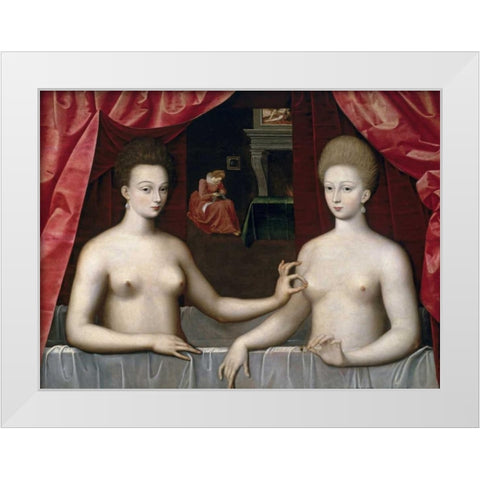 Gabrielle DEstrees and One of Her Sisters White Modern Wood Framed Art Print by School of Fontainebleau