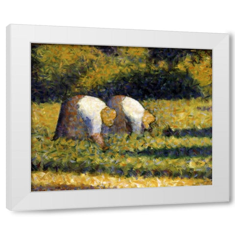Farm Women at Work White Modern Wood Framed Art Print by Seurat, Georges