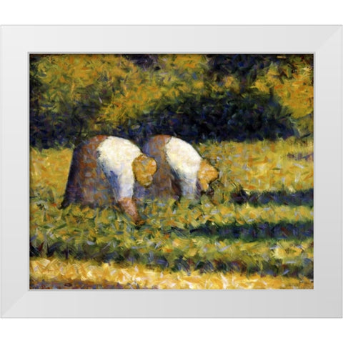 Farm Women at Work White Modern Wood Framed Art Print by Seurat, Georges