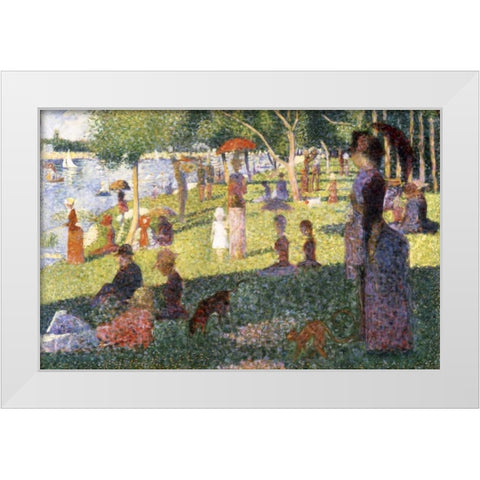 Sunday Afternoon On The Island of La Grande Jatte - Study White Modern Wood Framed Art Print by Seurat, Georges