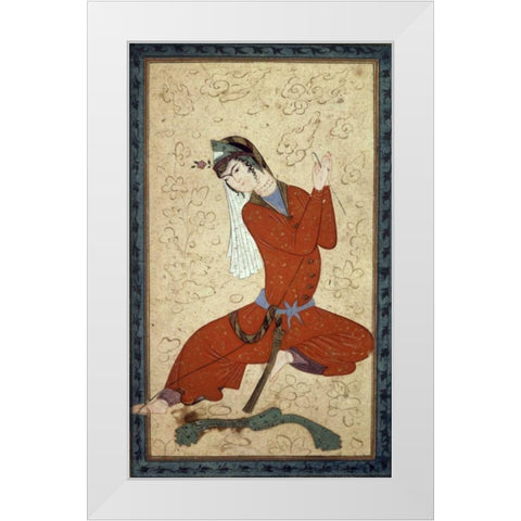 Seated Woman at Rest White Modern Wood Framed Art Print by Shah Abbas School