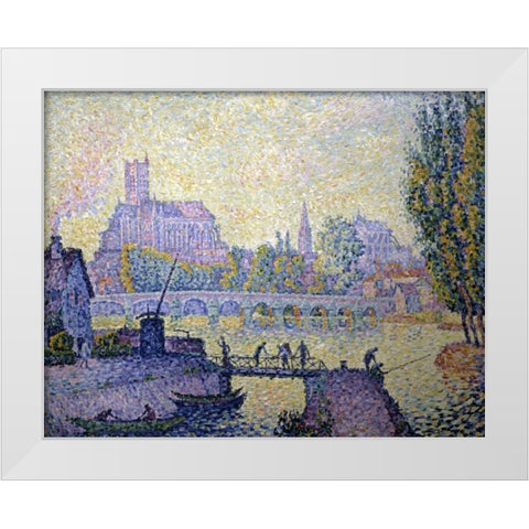 Bridge at Auxerre Le Pont Due Auxerre White Modern Wood Framed Art Print by Signac, Paul