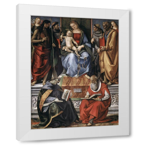 Madonna With Child Among Saints White Modern Wood Framed Art Print by Signorelli, Luca